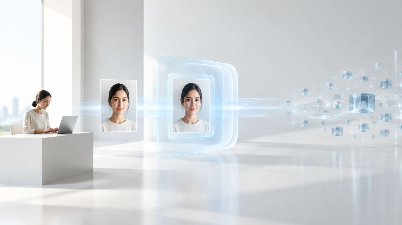 A duplicated ID-style portrait with a network visualization, representing Eterna Image Immunization